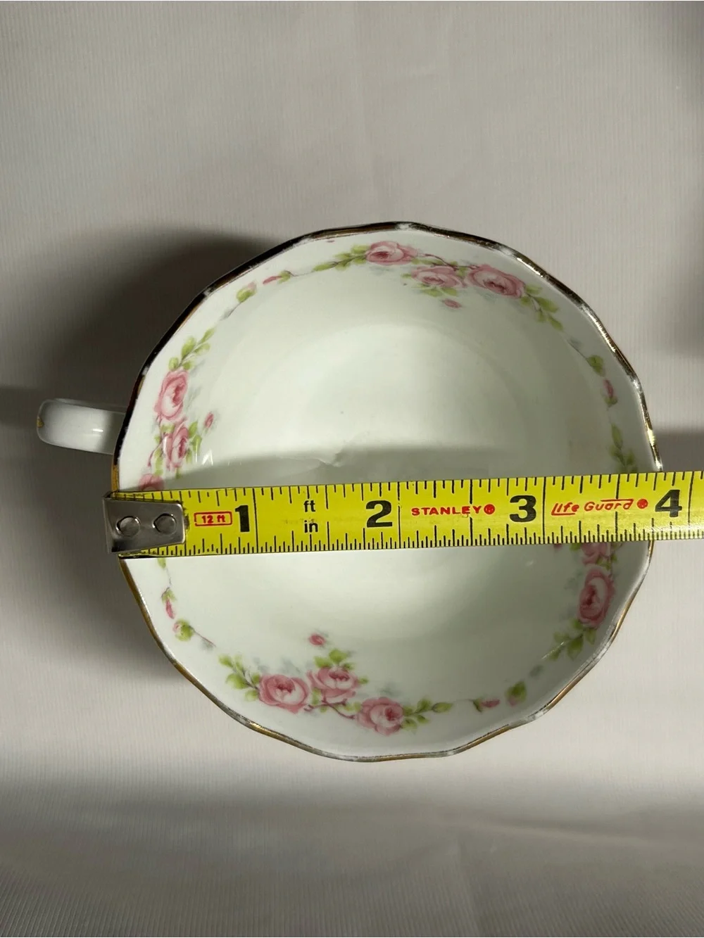 Vintage White Teacup with Pink Rose Garland and Gold Trim